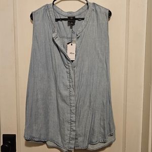 Sleeveless plunge light denim shirt